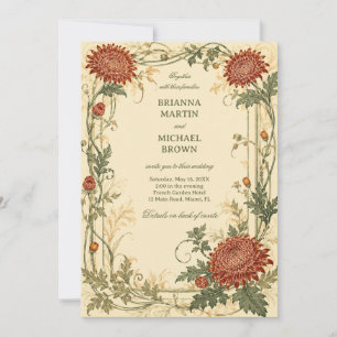 Invitación Botánico de Crisantemo Vintage