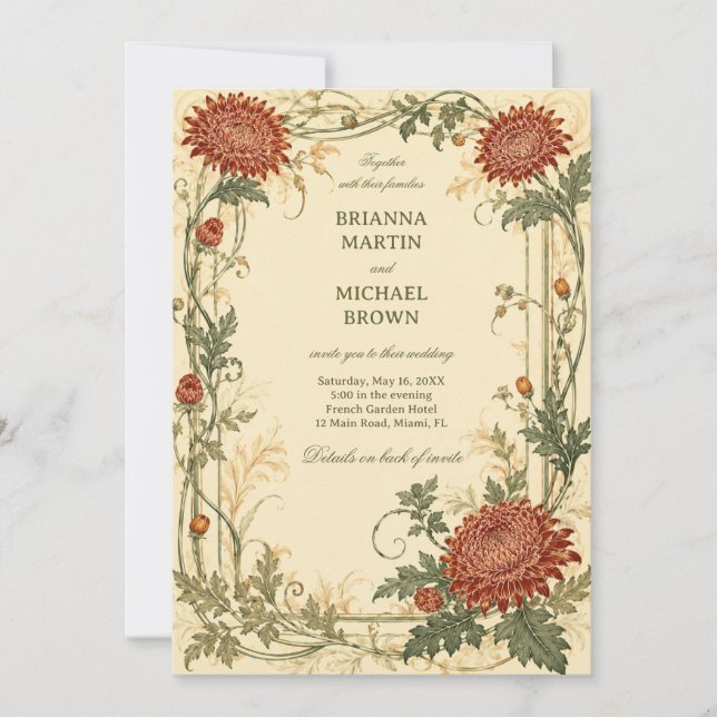 Invitación Botánico de Crisantemo Vintage (Anverso)