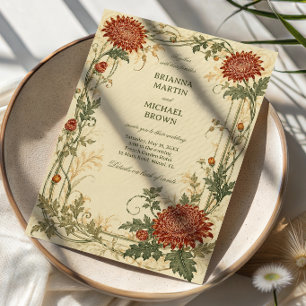 Invitación Botánico de Crisantemo Vintage