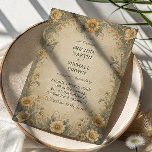 Invitación Botánico de Girasol Vintage