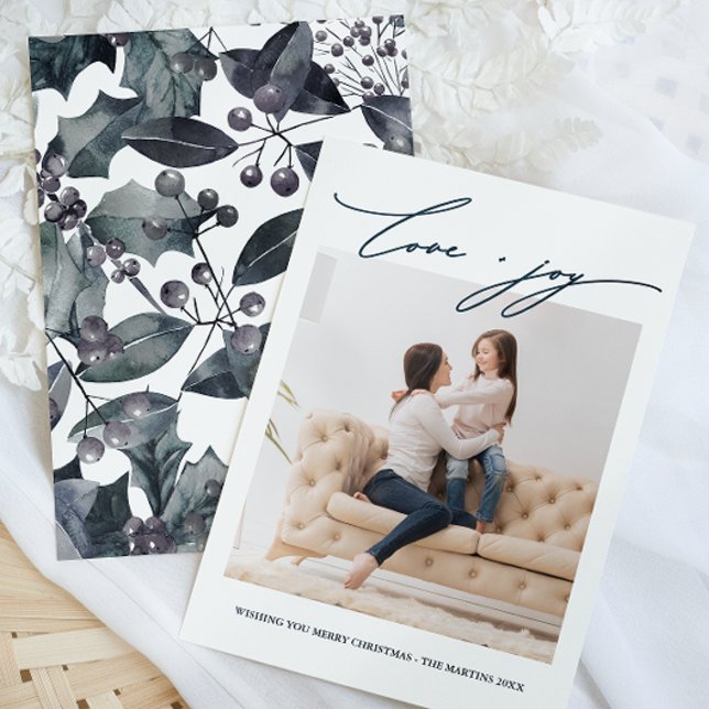 Invitación Botánico de invierno azul rústico con vacaciones f (Subido por el creador)