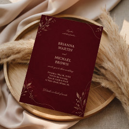 Invitación Botánico de oro burdeos