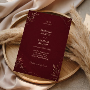 Invitación Botánico de oro burdeos