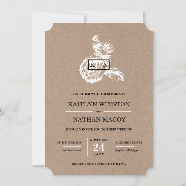 Invitación Botánico esquematizado de época (Anverso)