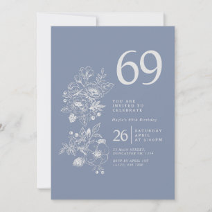 Invitación Botánico Flor Silvestre Azul Polvoriento Cumpleaño