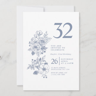 Invitación Botánico Flor Silvestre Polvo Azul Cumpleaños 32