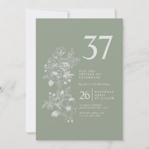 Invitación Botánico Flor Silvestre Verde Salvia Cumpleaños 37