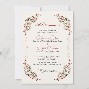 Invitación Botánico Floral Artístico Paisley Boda Musulmana