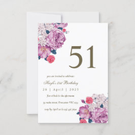 Invitación Botánico Floral Púrpura Simple Chic 51 Cumpleaños