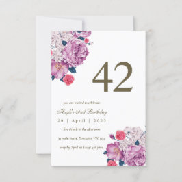 Invitación Botánico Floral Púrpura Simple Chic Cumpleaños 42