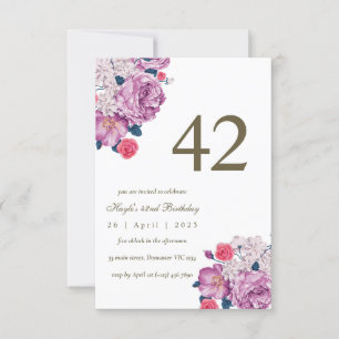 Invitación Botánico Floral Púrpura Simple Chic Cumpleaños 42