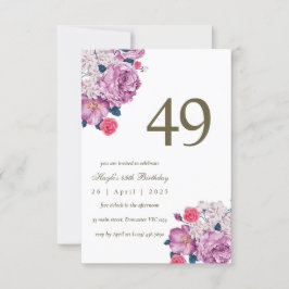 Invitación Botánico floral púrpura simple chic cumpleaños 49