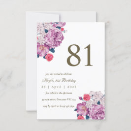 Invitación Botánico Floral Púrpura Simple Chic Cumpleaños 81