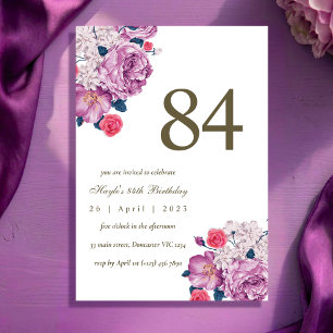 Invitación Botánico floral púrpura simple chic cumpleaños 84