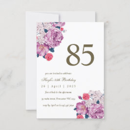 Invitación Botánico Floral Púrpura Simple Chic Cumpleaños 85
