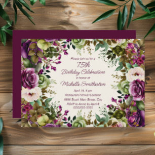 Invitación Botánico floral rosa púrpura Cumpleaños 75