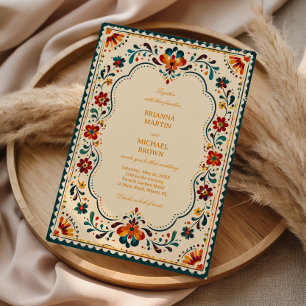 Invitación Botánico Folk Colorido Vintage Mexicano