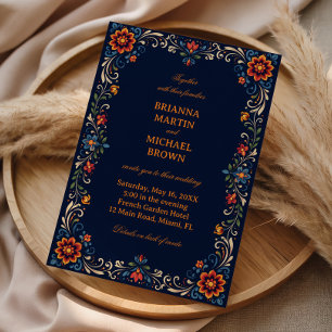 Invitación Botánico Folk Elegante Vintage Mexicano