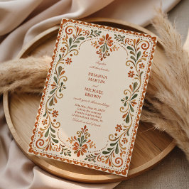 Invitación Botánico Folk Rústico Floral Vintage Mexicano
