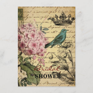Invitación botánico francés del pájaro del hydrangea de la