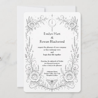 Invitación Botánico Gótico Negro y Blanco
