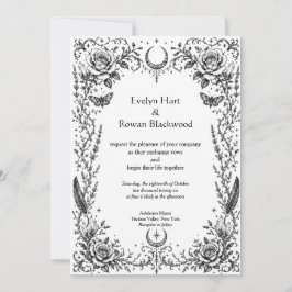 Invitación Botánico Gótico Negro y Blanco