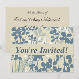 Invitación Botánico Japonés Azul Vintage: Helecho de Hoja Cre
