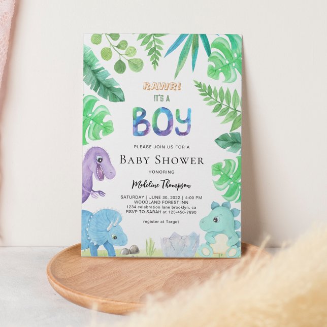 Invitación Botánico lindo es Baby Shower de un niño dinosauri (Subido por el creador)