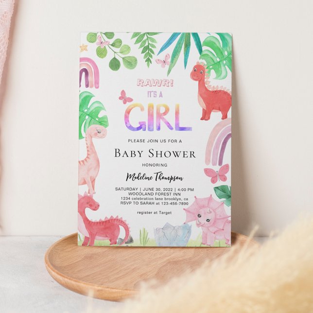 Invitación Botánico lindo es un Chica de dinosaurio Baby Show (Subido por el creador)