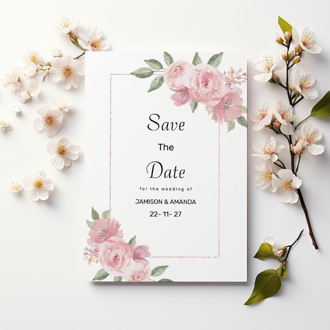 Invitación Botánico menta rosa pastel floral Save The Date (Botanical mint pastel pink floral Save The Date)