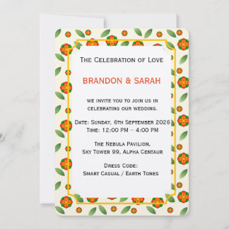 Invitación Botánico minimalista con flor de naranja