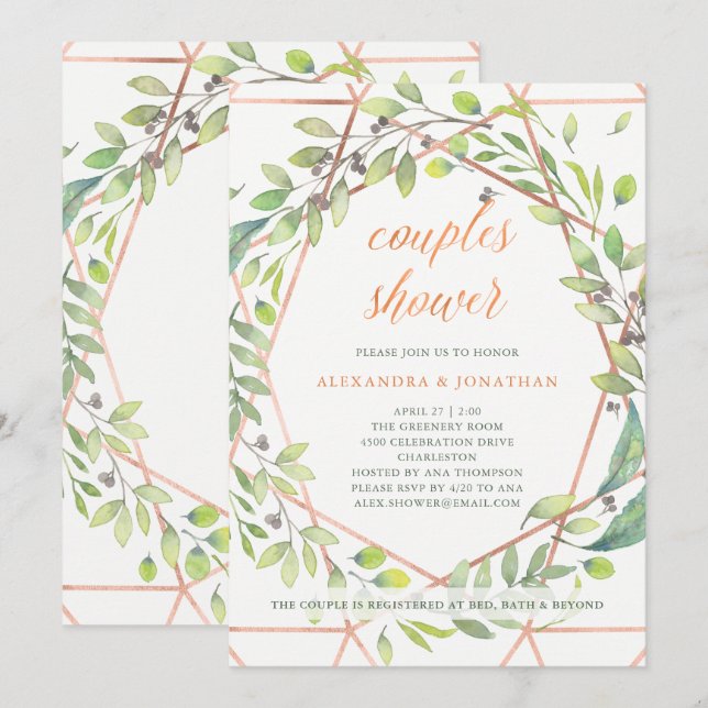 Invitación Botánico moderno | Ducha Pareja De Aspecto De Cobr (Anverso / Reverso)