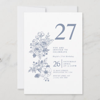 Invitación Botánico Polvo Flor Silvestre Azul Cumpleaños 27