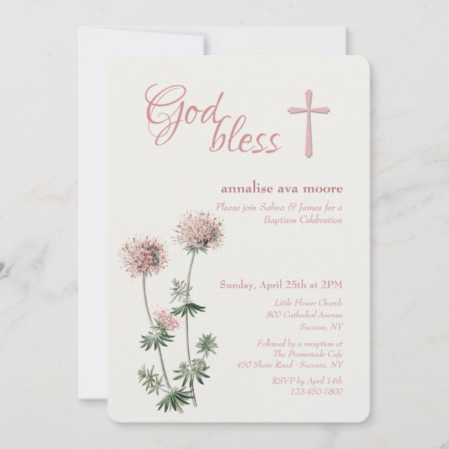 Invitación Botánico Rosa (Anverso)