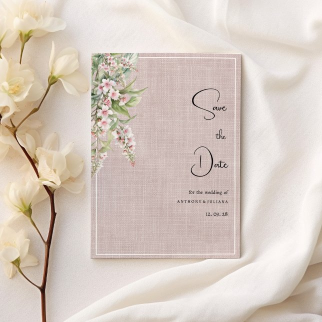 Invitación Botánico rústico de menta rosa floral Salvar la fe (Botanical rustic pink mint floral Save the Date)
