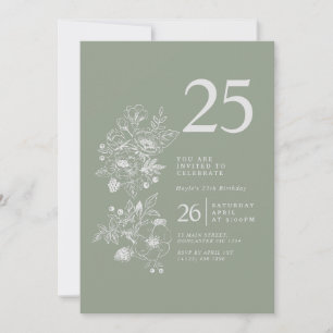 Invitación Botánico Salvia Verde Flor Silvestre Cumpleaños 25
