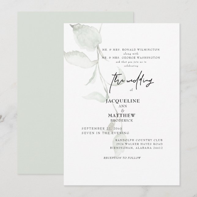 Invitación Botánico simple ambos padres Boda de la Pale Sage (Anverso / Reverso)