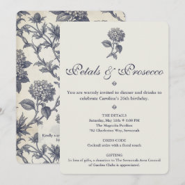 Invitación Botánico Toile Hydrangea y Cumpleaños de Cardo Mar