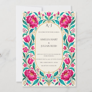 Invitación Botánico Turquesa Fucsia Intenso