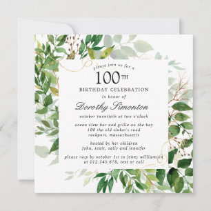 Invitación Botánico Verde Moderno Cumpleaños 100