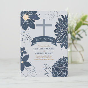 Invitación Botánicos azules audaces con cristianismo cruzado