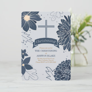 Invitación Botánicos azules audaces con cristianismo cruzado