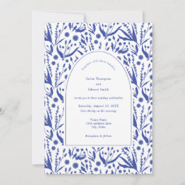 Invitación Botánicos clásicos elegantes en Boda azul