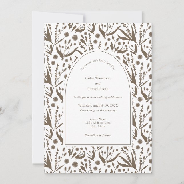 Invitación Botánicos clásicos elegantes en Boda de Taupe oscu (Anverso)