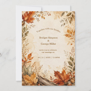 Invitación Botánicos de boda de arce de otoño rústico