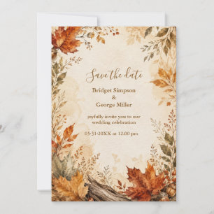 Invitación Botánicos de Boda de Arce Otoñal Rústico