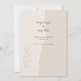 Invitación Botánicos de boda minimalistas de papel desgarrado