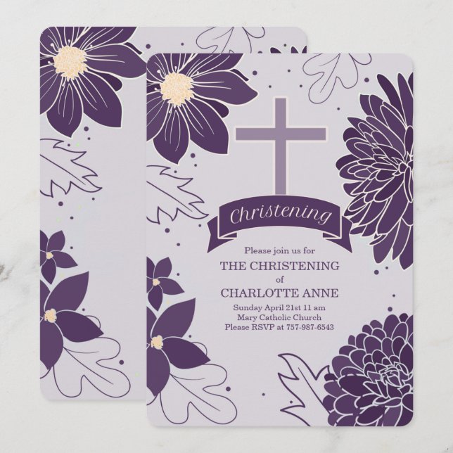 Invitación Botánicos de ciruela para Chicas con cristalizació (Anverso / Reverso)