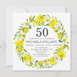 Invitación Botánicos de Daffodil Blanco Amarillo 50 cumpleaño