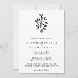 Invitación Botánicos de flores blancas negras con flores para